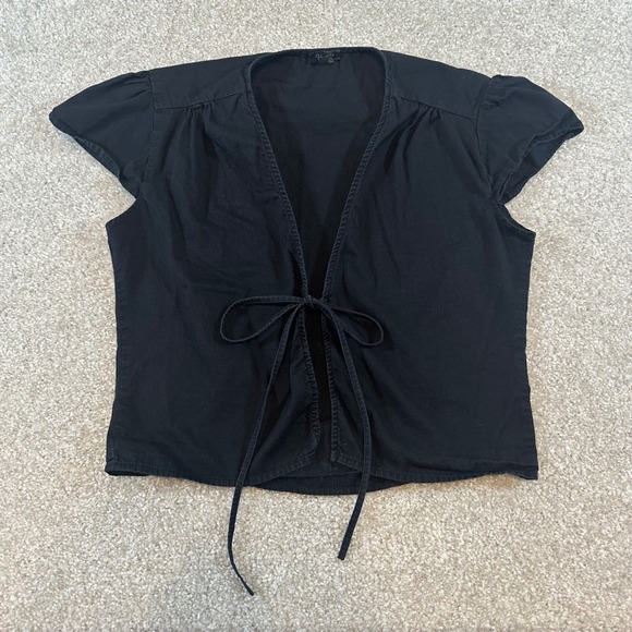 John Galt Tops - John Galt Brandy Melville Black Dainty Tie Front Cap Sleeve Cotton Top OS Small